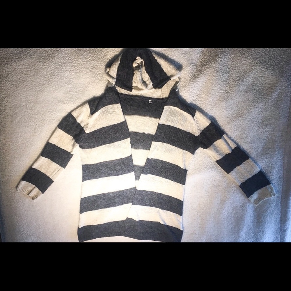 hoodie striped white/navy blue cardigan